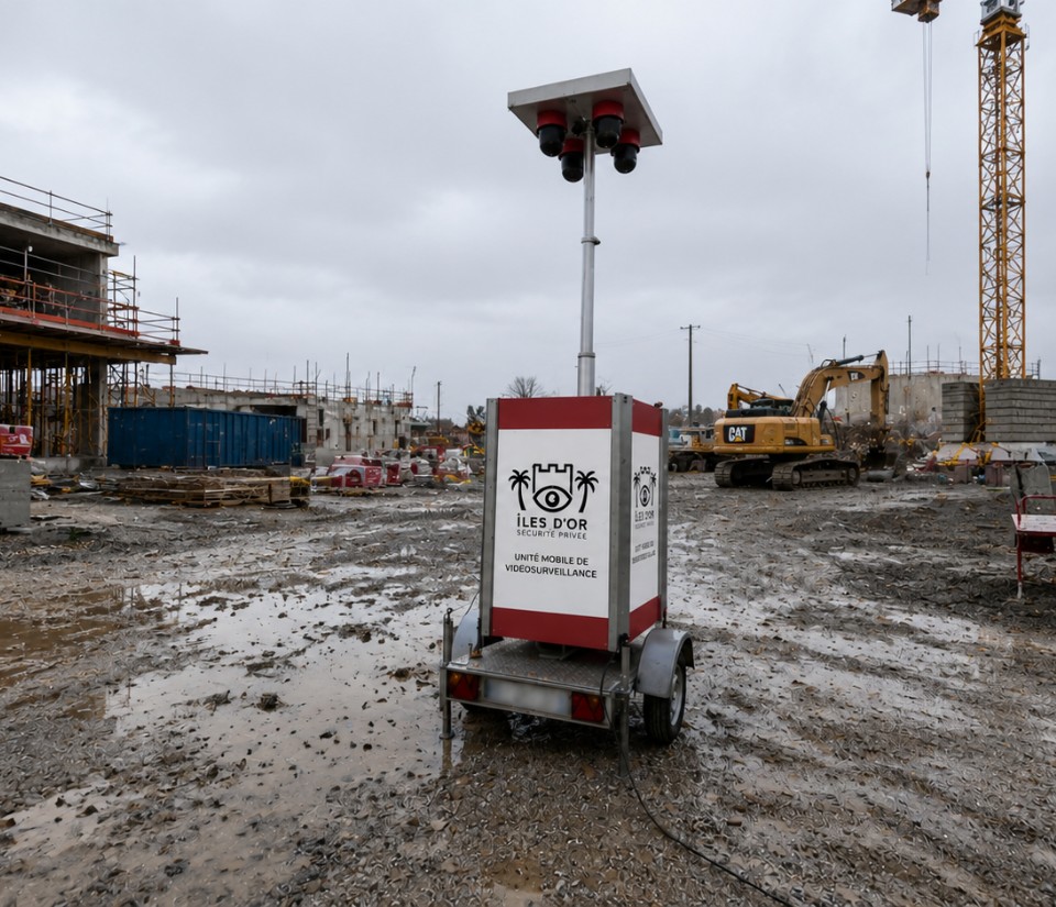 Tour de vidéosurveillance autonome surveillant un chantier BTP Tour de vidéosurveillance autonome surveillant un chantier BTP